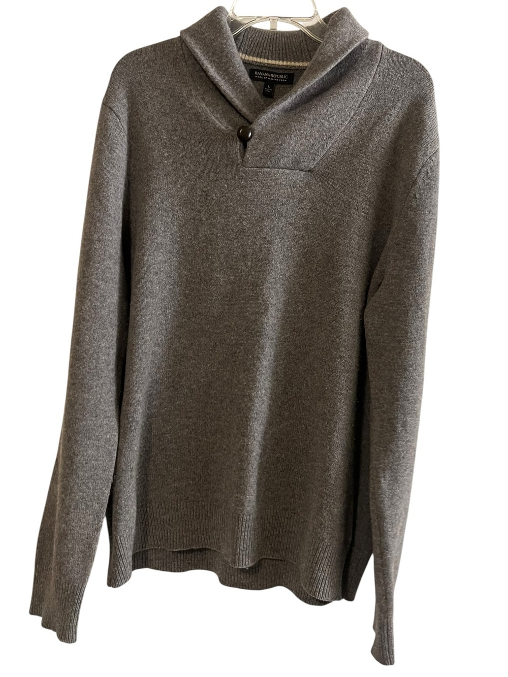 Banana Republic Shawl Collar Sweater Gray L Merino Wool
